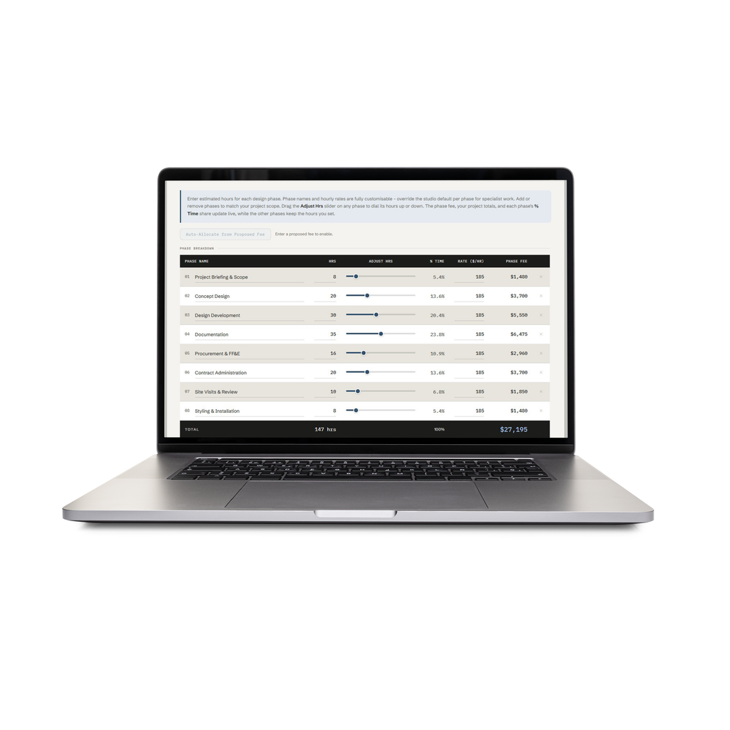 Fee calculator built for interior designers