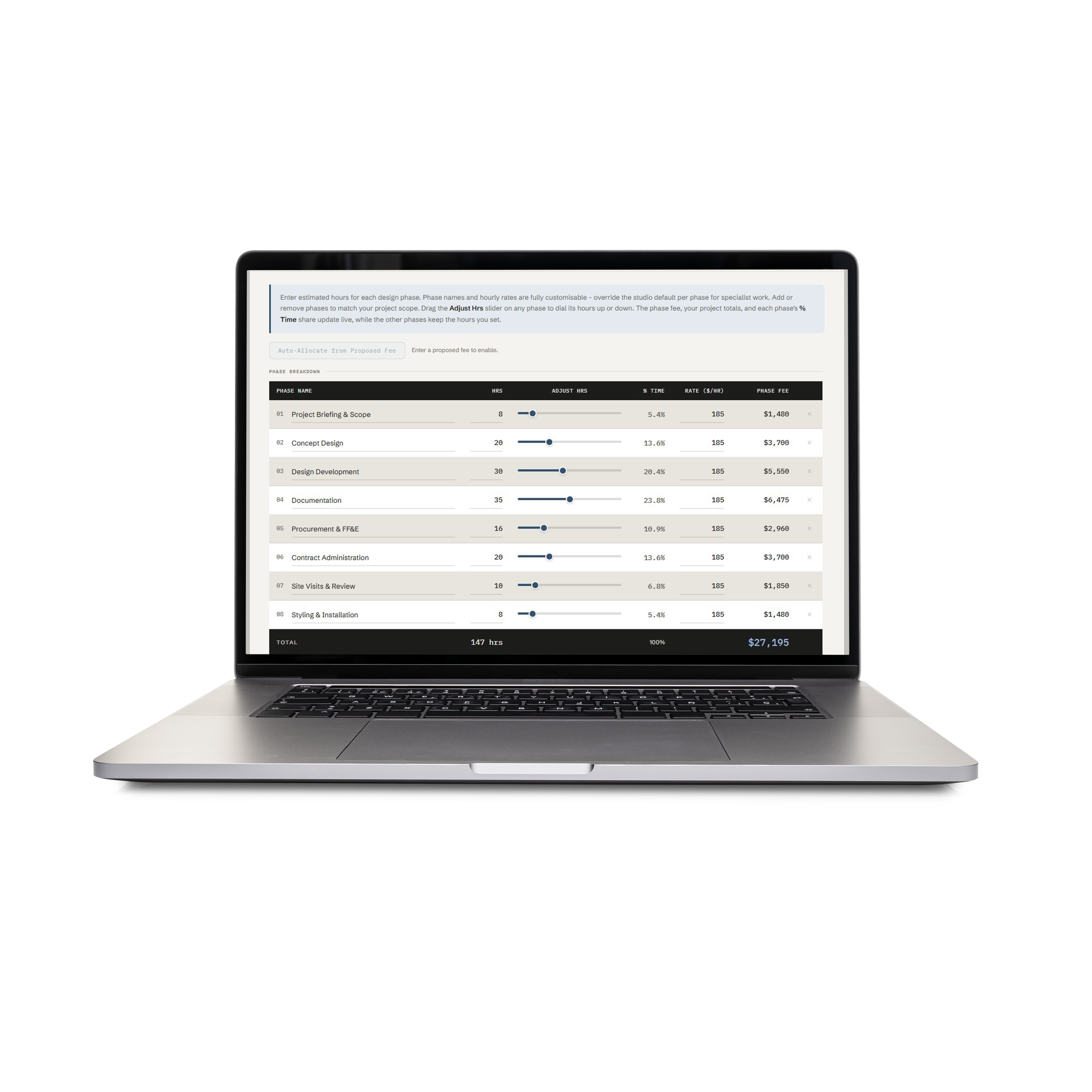 Fee calculator built for interior designers