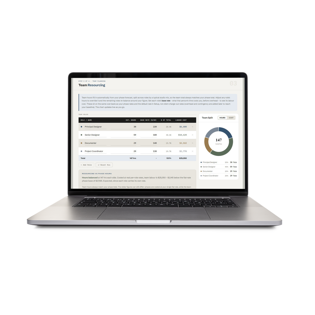 Desktop fee calculator for interior design business